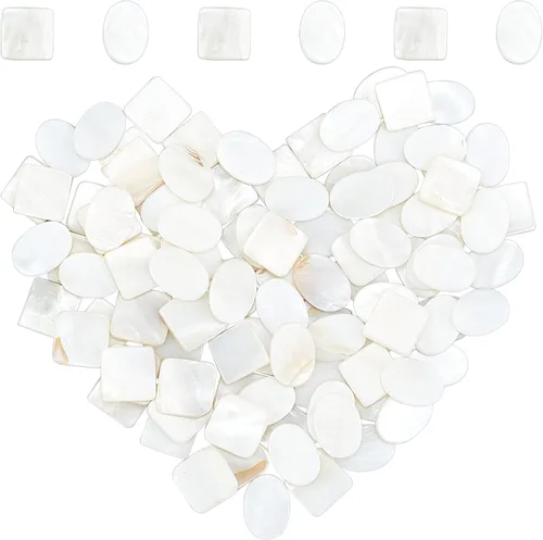 GORGECRAFT 2 Styles 100PCS Bulk Mother of Pearl Mosaic Tiles Natural Shell Tiles White Square Round Mother-of-Pearl Mosaic Tiles for Home Decoration