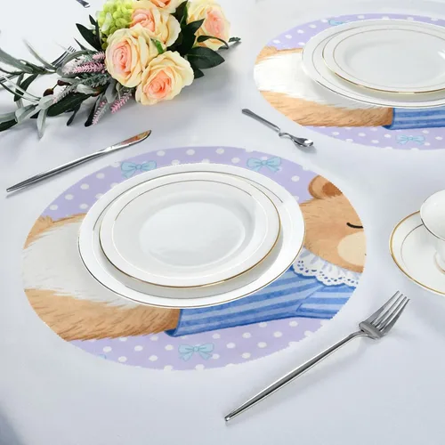 Miniatura 6 de Cartoon Cute Bear Purple placemats Circle Reusable Chalkboard placemats 15x15 in manteles para mesa