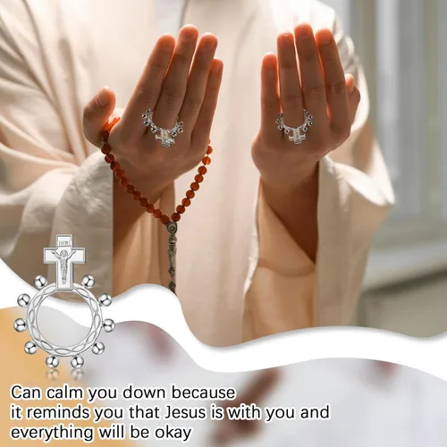 Miniatura 5 de Landical Conjunto de Recuerdos de Bautismo Anillos de Rosario Religiosos para Dedos a Granel Cruz Pequeña de Bolsillo Oración Anillos Católicos