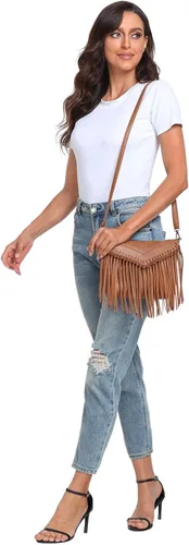 Miniatura 5 de HDE - Bolso de piel sintética para mujer, diseño de flecos