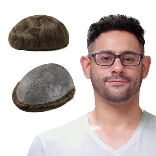 Miniatura 22 de Lordhair Toupee para hombres con cabello humano 100% europeo 8x10 pulgadas para hombres 0.001 in sistema de cabello de piel ultra fina para todos