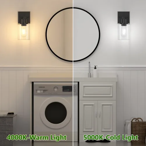 Miniatura 7 de Licperron Juego de dos apliques de pared negros para tocador, modernos apliques de iluminación de pared con pantalla de vidrio transparente
