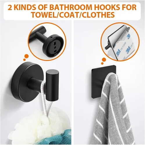 Miniatura 4 de Tudoccy Juego de 5 piezas de accesorios de baño de acero inoxidable SUS304 redondo montado en la pared, incluye barra de toalla de mano de 24 Negro