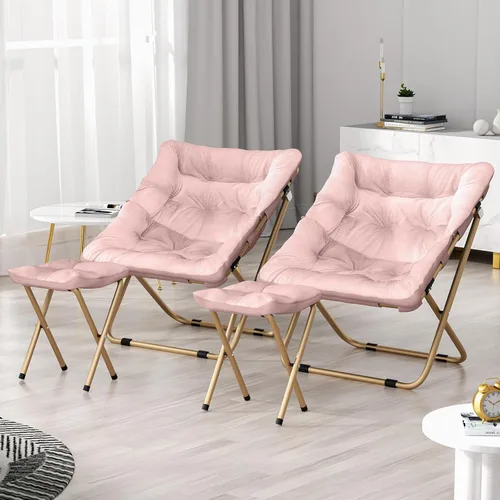 Miniatura 6 de Cómoda silla platillo para adultos, juego de 2 sillas plegables de piel sintética suave con reposapiés, marco de metal, acogedora silla plegable