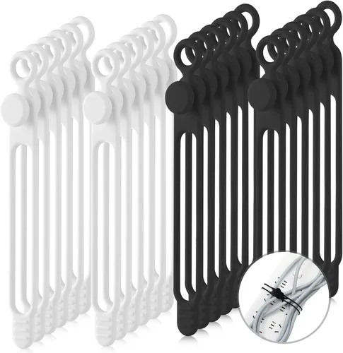 Miniatura 11 de Nuanchu 40 bridas de silicona reutilizables, correas ajustables, organizador de cables de carga multiusos para sujetar cables de carga