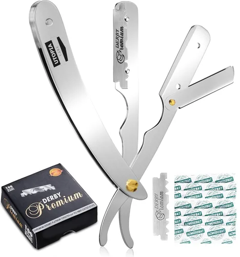 Miniatura 13 de Utopia Care - Rasuradora de seguridad profesional, para peluquero, de borde recto, con 100 cuchillas Derby, 100 % acero inoxidable, (negro)