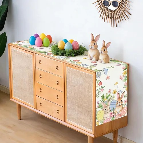 Miniatura 4 de Baccessor Camino de mesa largo de Pascua de 13 x 72 pulgadas, huevos de conejo, colorido camino floral para mesa, conejos de primavera, Pascua