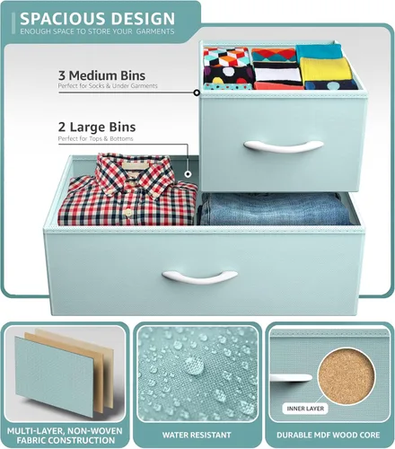 Miniatura 5 de Sorbus Cómoda Infantil con 5 Cajones - Unidad Organizadora de Almacenamiento con Marco de Acero, Parte Superior de Madera, Cajones de Tela Fáciles
