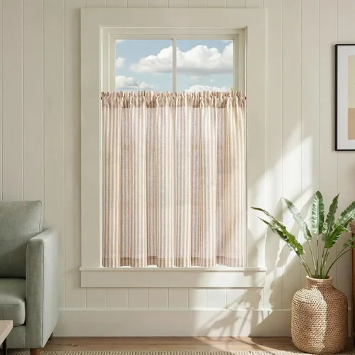 Miniatura 31 de jinchan - Cortinas de lino a rayas para cocina de 20 pulgadas de largo, cortinas de varios niveles, estilo granja moderna de café, tratamientos