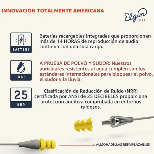 Miniatura 3 de Elgin Discord Gen 2 - Auriculares Bluetooth con enchufe Bluetooth, compatibles con OSHA, auriculares inalámbricos de seguridad con aislamiento