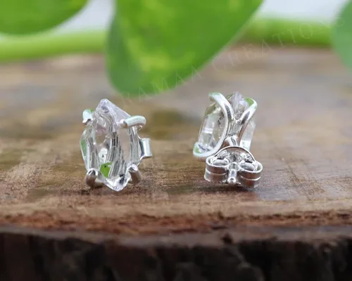 Miniatura 5 de Pendientes de diamante Herkimer crudo Aretes de diamante Herkimer de 4 puntas Joyas hechas a mano Plata de ley 925