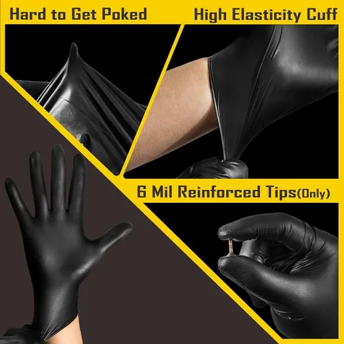 Miniatura 2 de COOLJOB Guantes desechables de nitrilo negros de 5 mil para hombres, resistentes para limpieza del hogar, cocina, trabajo, sin polvo, S-XL