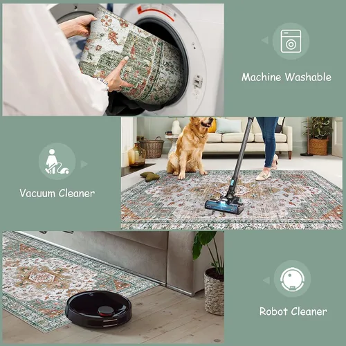 Miniatura 6 de Moynesa Alfombra ultra fina lavable de 2 x 3 pies, alfombra pequeña de cocina para entrada, interior, antideslizante, tapete vintage para puerta