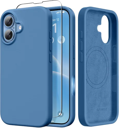 Miniatura 22 de GONEZ Funda de silicona para iPhone 14 Pro Max, compatible con MagSafe, con protector de pantalla + protector de lente de cámara, silicona líquida a