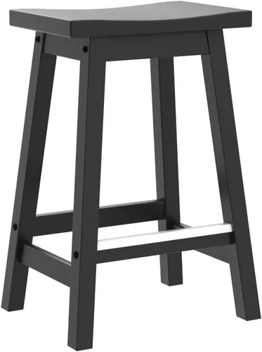 Miniatura 5 de Juego de 2 Taburetes de Bar PayLessHere, Taburetes de Silla de Montar de Madera de 24 Pulgadas de Altura, Sillas de Bar con Reposapiés