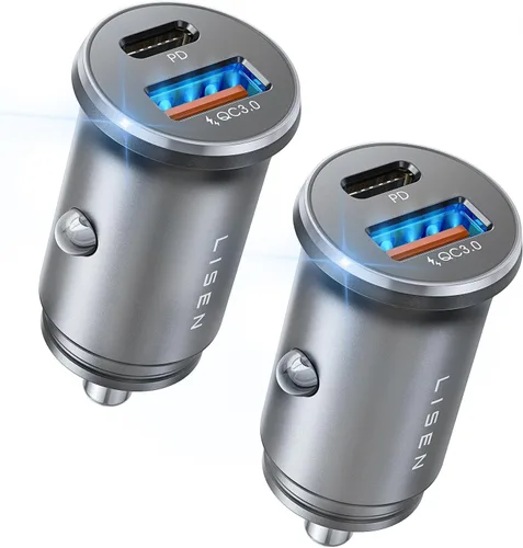 Miniatura 8 de LISEN Cargador de Coche USB C [2 Pack] [Mini y Metal] Cargador USB para Encendedor de Cigarrillos Carga Rápida [PD QC 3.0] Cargador de Teléfono