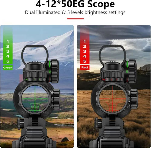 Miniatura 4 de MidTen Riflescope Combo 4-12x50EG Óptica Doble Iluminada & IIIA/2MW Laser Sight & 4 Retícula holográfica Rojo/Verde Punto Mira y 0.787 in Montaje