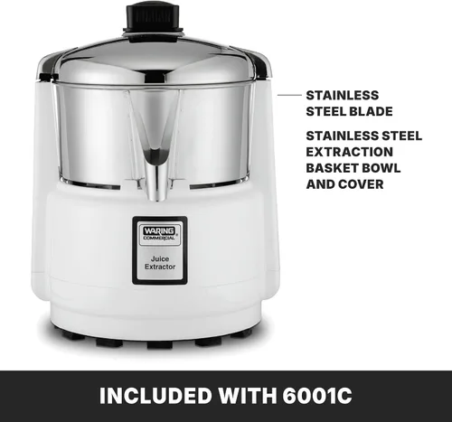 Miniatura 5 de Waring Máquina extractora de jugo comercial de servicio medio, motor de 3600 RPM, cesta de acero inoxidable, jugo sin pulpa para bares
