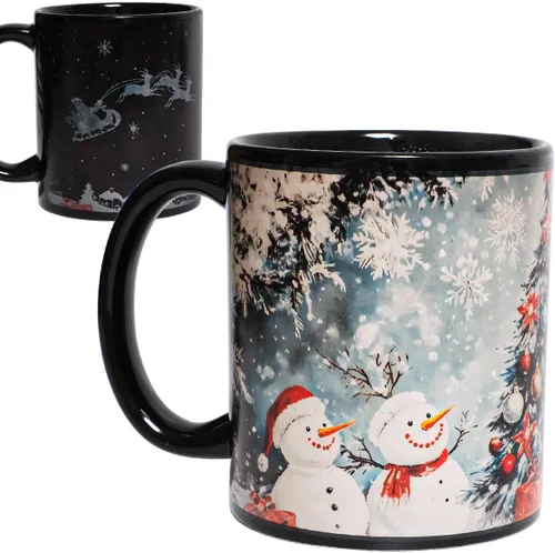 Miniatura 8 de Kmiles Taza con cambio de calor de árbol de Navidad y muñeco de nieve, taza mágica que cambia de color para café/té, 12 onzas, azul/rojo/blanco