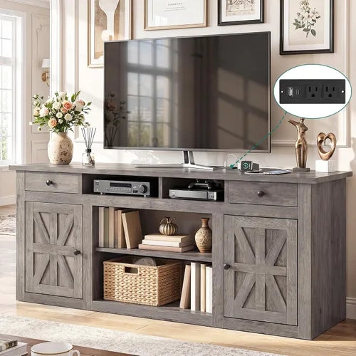 Miniatura 8 de YITAHOME Soporte de TV de granja para TV de 65 pulgadas, centro de entretenimiento con armarios y cajones de almacenamiento, consola de TV para sala