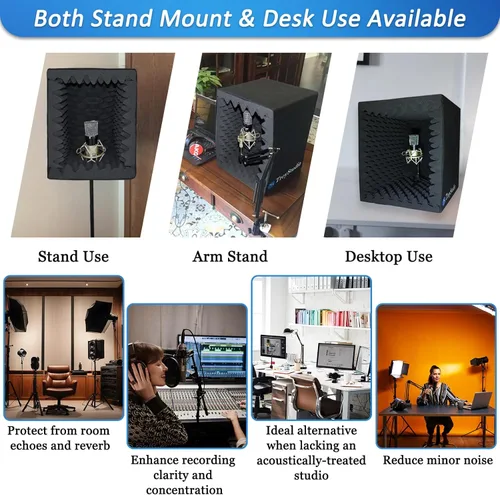 Miniatura 4 de TroyStudio Cabina Vocal Portátil, Escudo de Aislamiento de Micrófono Plegable Grande, Caja de Absorción de Eco de Sonido para Estudio de Grabación