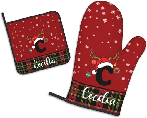 Manoplas de horno personalizadas para Navidad, juego de guantes de horno personalizados y soportes para ollas con foto, divertidos regalos para