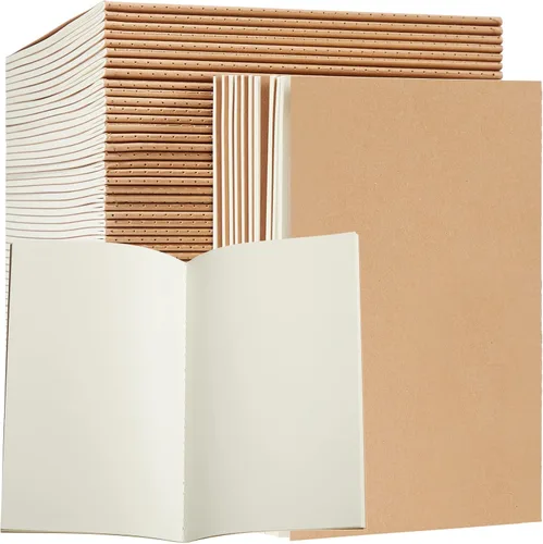 Paquete de 72 cuadernos de papel kraft de 5.5 x 8.3 pulgadas, cuadernos A5 a granel de tapa blanda a rayas para niños, estudiantes, escritura, Marrón