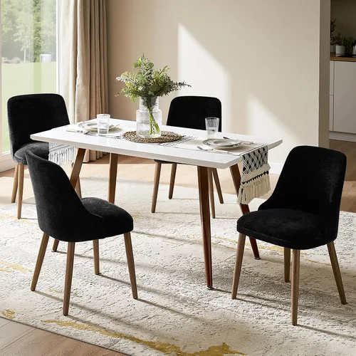 Miniatura 21 de HULALA HOME Juego de 2 sillas de comedor tapizadas de tela azul marino con patas de madera maciza, respaldo acolchado, sillas decorativas modernas