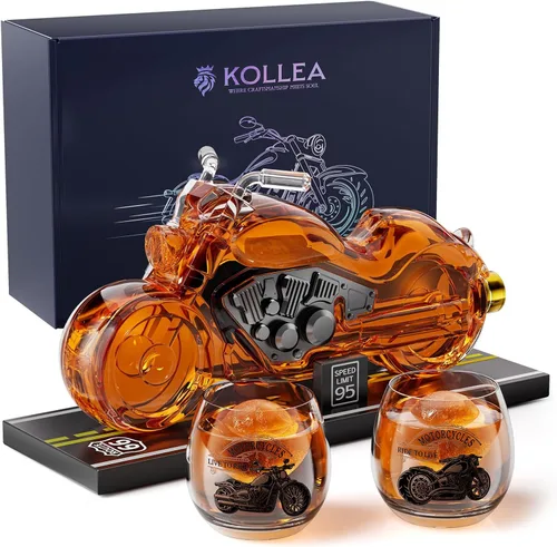 Miniatura 10 de Kollea Regalos de cumpleaños para hombres, papá, juego de decantador de whisky de motocicleta con 2 vasos, dispensador de licor para bar en casa