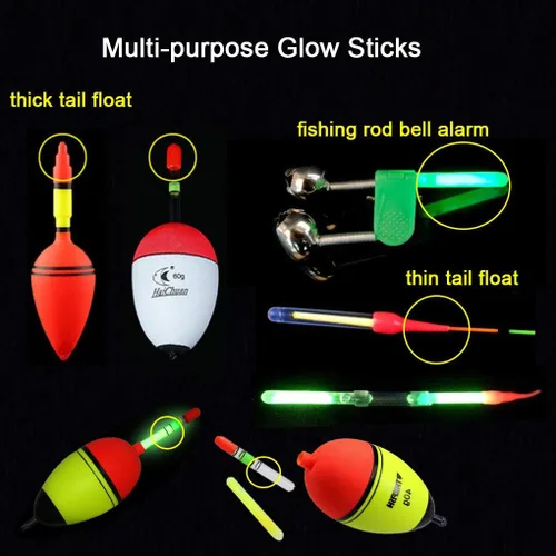 Miniatura 6 de QualyQualy Varillas incandescentes de pesca para bobbers de 1, 1.5, 2, 3 pulgadas, luces de alarma de campana de pescar, luces de alarma Bobber, kit
