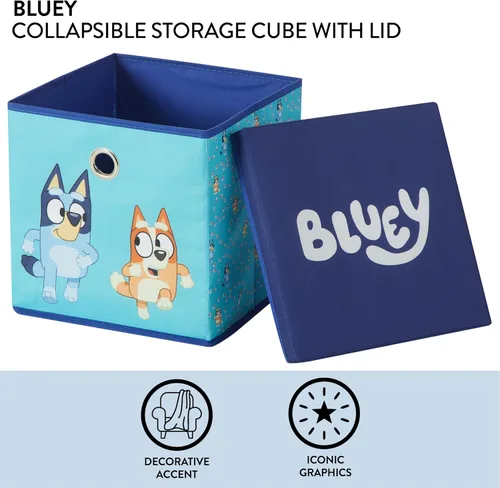 Miniatura 2 de Idea Nuova Bluey Cubo de almacenamiento de tela plegable, contenedor organizador de 10 pulgadas con tapa para dormitorio, sala de juegos y armario