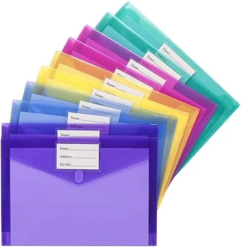 Miniatura 2 de Sooez Paquete de 10 carpetas de archivos, sobres de polietileno transparente, carpetas para documentos, tamaño carta A4 con bolsillo para etiquetas
