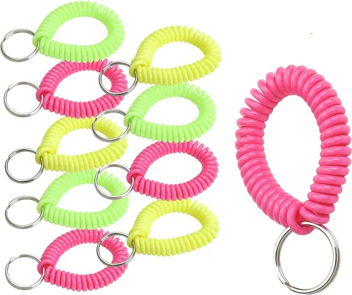 Lucky Line - Resorte de muñeca en espiral de 2 pulgadas de diámetro con llavero de acero, pulsera flexible para muñeca, se estira hasta 12 pulgadas,