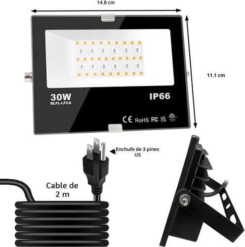 Miniatura 8 de Luz de inundación LED para exteriores de 30 W, equivalente a 3000 W, 3000 W, iluminación inteligente RGB de paisaje con control de aplicación