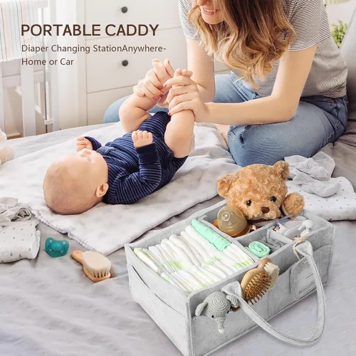 Miniatura 8 de GEMII Organizador de pañales – Organizador grande para bebés con asa para artículos esenciales para recién nacidos, niños o niñas (gris, grande)