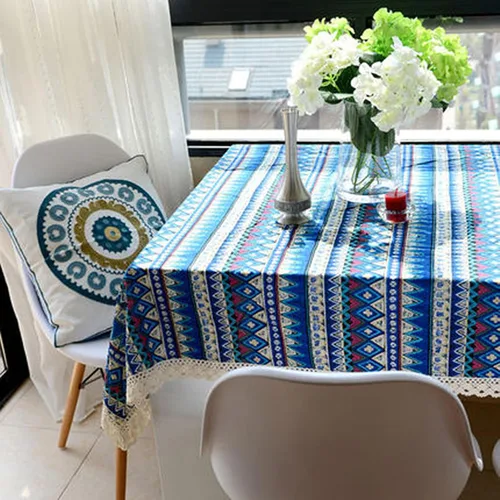 Miniatura 4 de LeLehome Elome - Mantel cuadrado de estilo bohemio vintage de 36 pulgadas, con encaje de lino y algodón, lavable, para cena y pícnic, cubierta