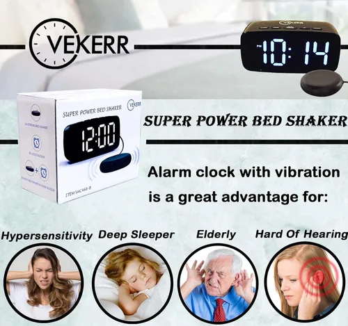 Miniatura 2 de Reloj despertador ruidoso con agitador de cama, reloj despertador vibratorio para personas que duermen con mucha fuerza, reloj despertador digital