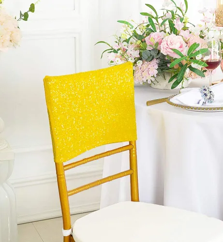 Miniatura 11 de Chiavari - 5 fundas para sillas Chiavari, con lentejuelas, elastano, elásticas, para bodas, fiestas, banquetes, eventos, color marfil