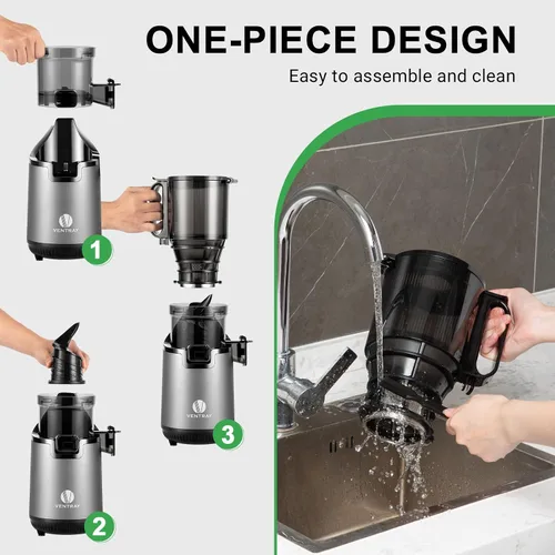 Miniatura 7 de Ventray Exprimidor de prensa en frío, máquina exprimidora con canal de alimentación extra grande de 5.12 pulgadas, exprimidor de masticación lenta