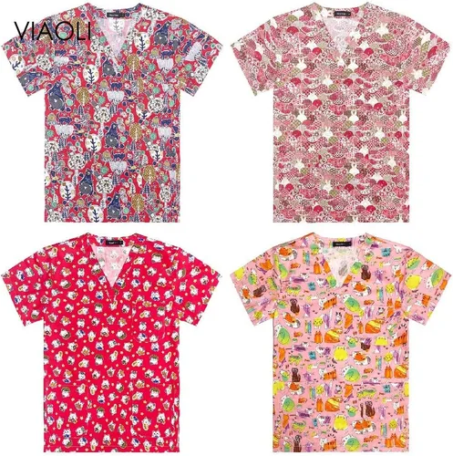 Miniatura 7 de Uniforme de enfermería de manga corta para mujer, uniforme de enfermería, uniforme de trabajo, blusa de algodón, uniforme de enfermería