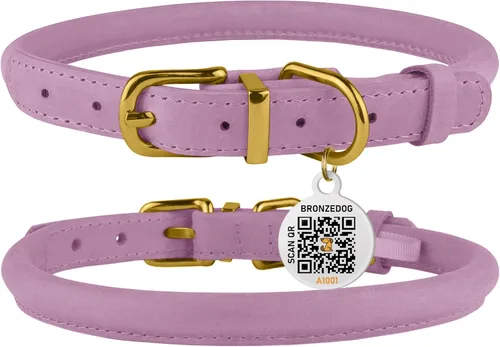 Miniatura 6 de Collar de cuero enrollado, redondo, suave y ajustable con placa de identificación por QR para perro pequeño, mediano y grande, cachorro y gato