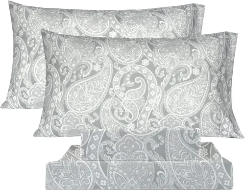 Miniatura 24 de KACEMOO Juego de sábanas California King de 4 piezas, sábanas con estampado floral, diseño bohemio, sábanas refrescantes de microfibra cepillada