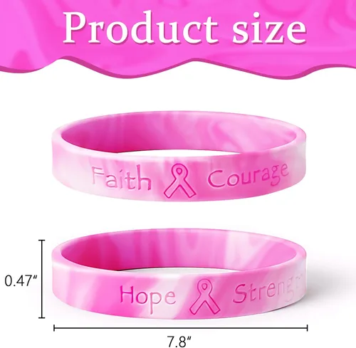 Miniatura 4 de Omgouue 48 unids pulseras de concienciación sobre el cáncer de mama cinta rosa camuflaje silicona ganar para fiesta rosa suministros favores