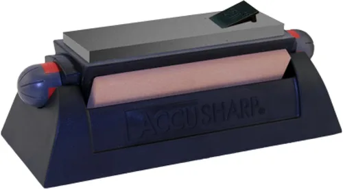 AccuSharp Sistema de afilado de cuchillos y herramientas de piedra – Kit de afilador de cuchillos de tres piedras con base de agarre de goma