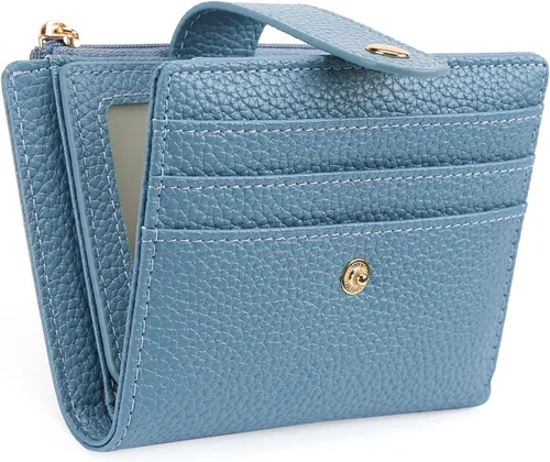 Miniatura 10 de GOIACII - Cartera pequeña para mujer de cuero genuino con bloqueo RFID, bolsillo con cremallera, plegable, tarjetero con ventana