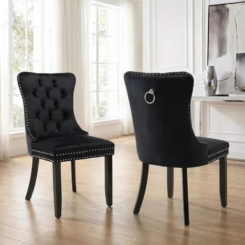 Miniatura 25 de Velvet Dining Chairs Set of 2, Tufted High Chairs with Nailhead Trim, Pull Ring, Black Solid Wood Legs, Elegant Upholstered Accent Chairs for Dining
