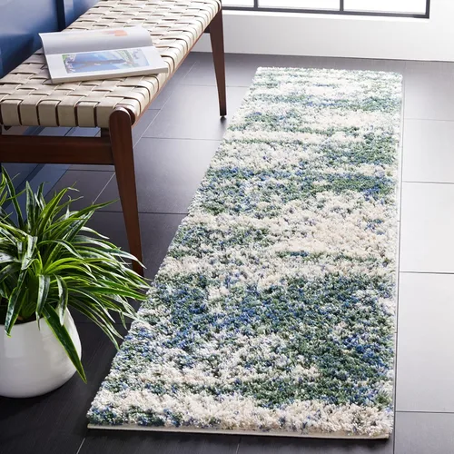 SAFAVIEH Berber Shag Collection - Alfombra de pasillo, 2 x 12 pies, verde y beige, no desprende pelusa y fácil de limpiar, ideal para pasillo,