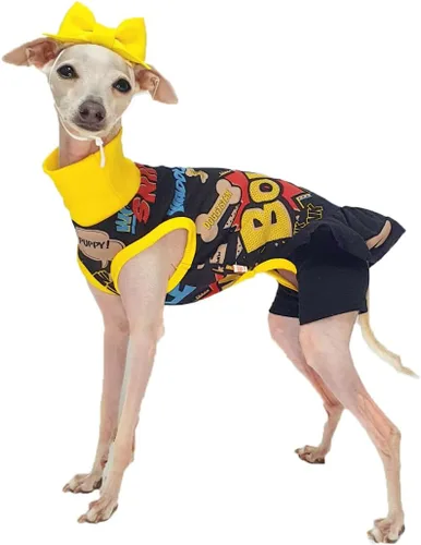 Miniatura 10 de D Doggy Star - Suéter de galgo italiano de cuello de tortuga, conjunto de mono de vellón cálido, ropa de Whippet para perro (XL, azul marino Pkt)