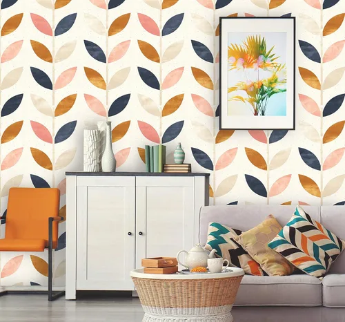 Papel tapiz removible para despegar y pegar, mural de pared autoadhesivo, patrón floral azul dorado rosa, decoración de habitación del bebé • Diseño