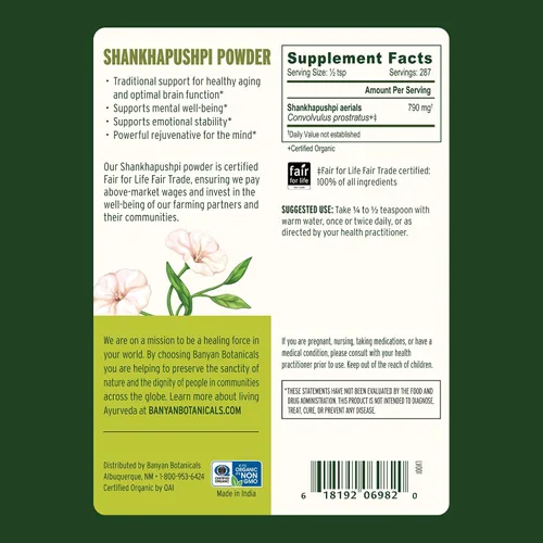 Miniatura 3 de Banyan Botanicals Shankhapushpi Polvo – Shankhapushpi orgánico (Convolvulus Prostratus) – Hierba nootrópica que promueve la estabilidad y la calma*